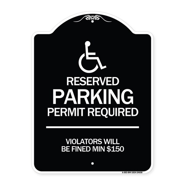 Signmission Connecticut Reserved Parking Permit Required Violators Fined Min $150 Alum, 24" x 18", BW-1824-24658 A-DES-BW-1824-24658 - main